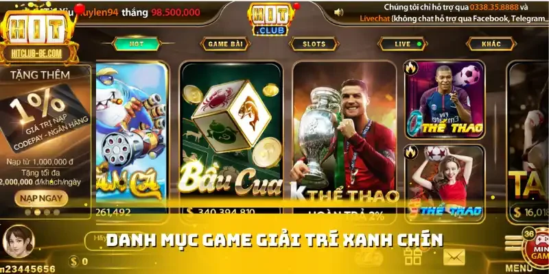 Danh mục game giải trí xanh chín
